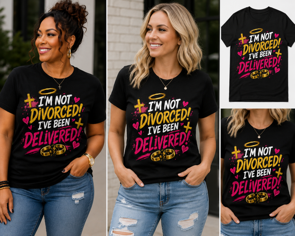 I'm Not Divorced, I'm Delivered T-SHIRT - BLACK ONLY