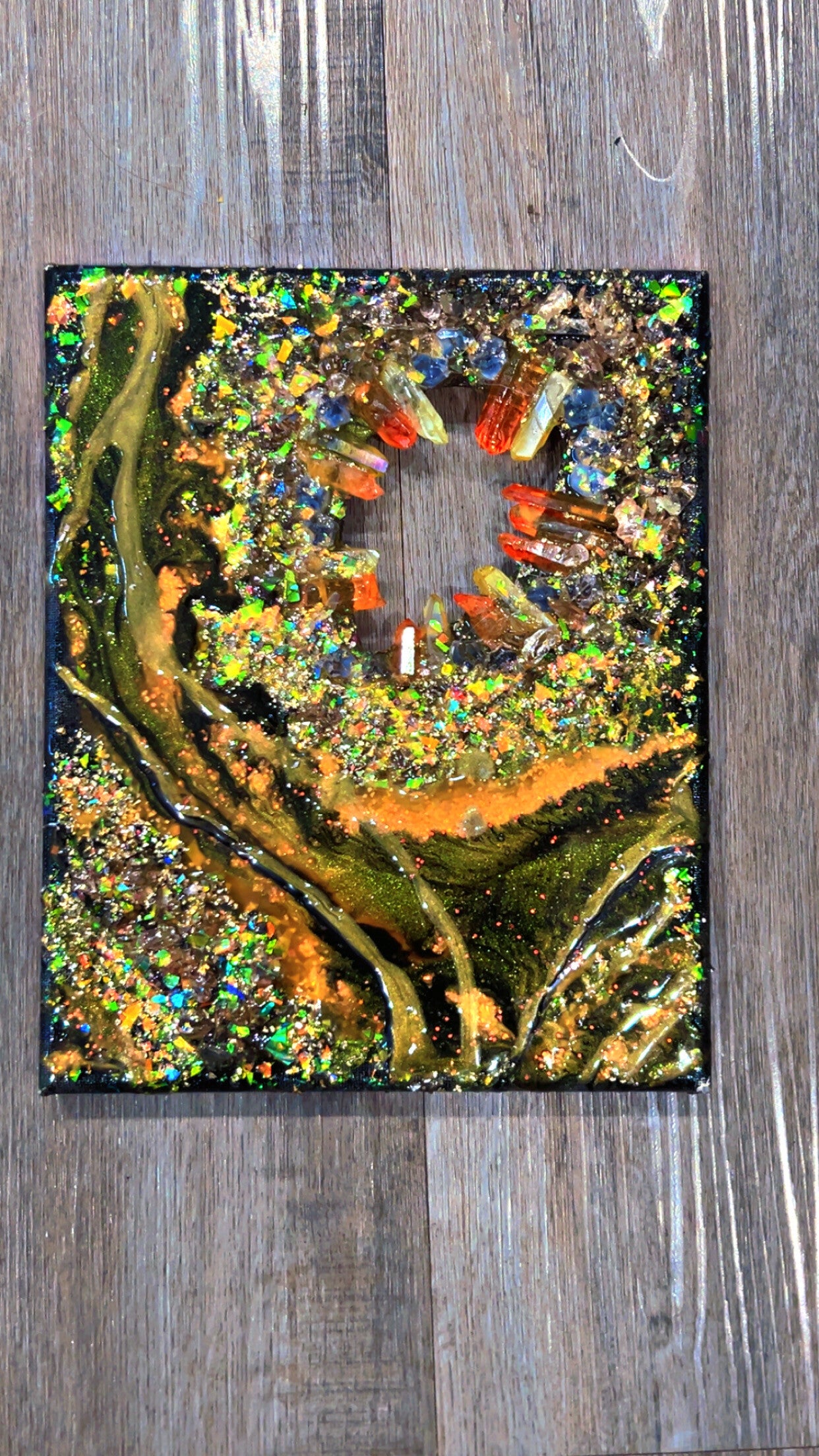 fire opal geode painting