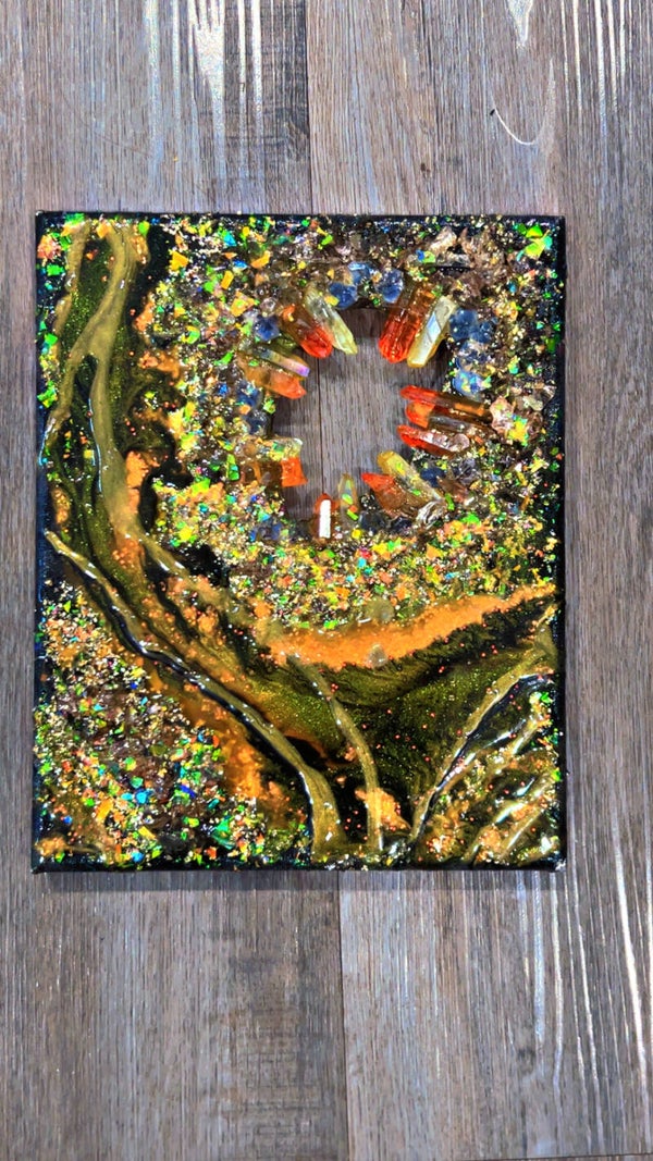 fire opal geode painting