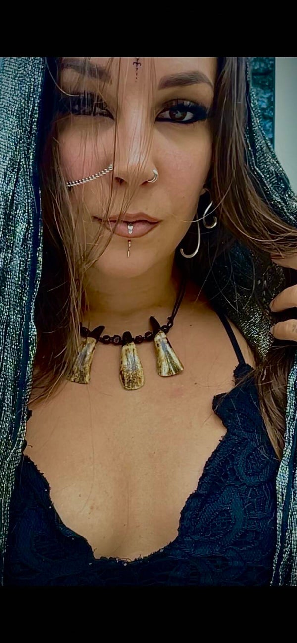 antiqued water buffalo teeth necklace