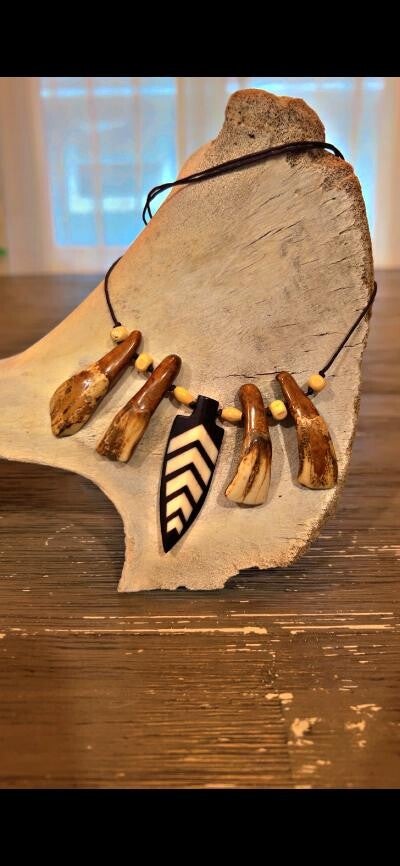 water buffalo teeth & arrowhead necklace