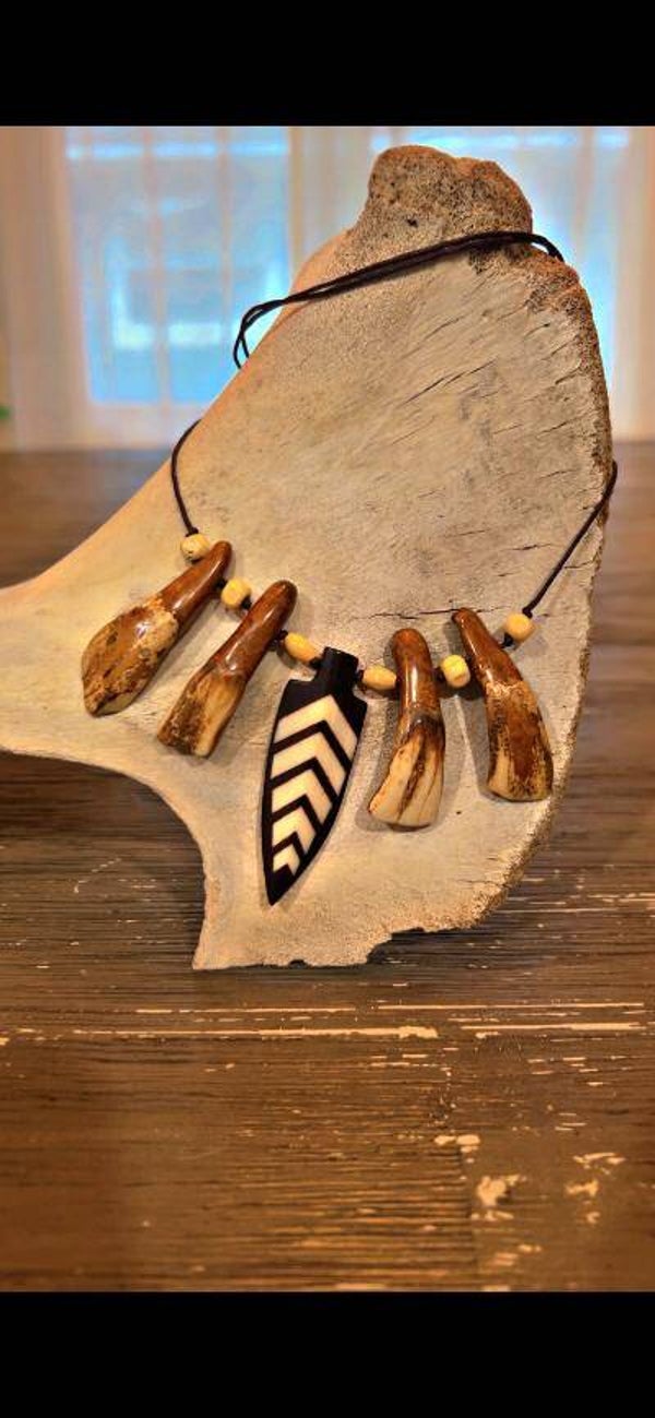 water buffalo teeth & arrowhead necklace