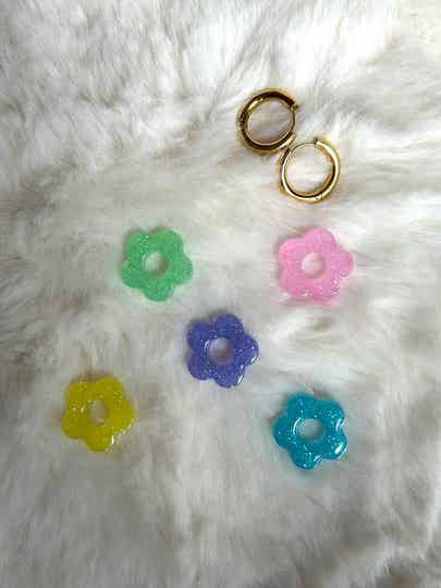 Créoles interchangeable MINI fleurs pastel