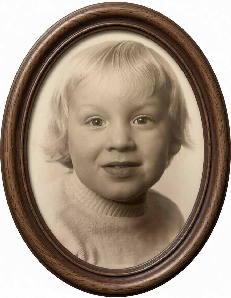 Vintage sepia portrait of young boy with wooden frame