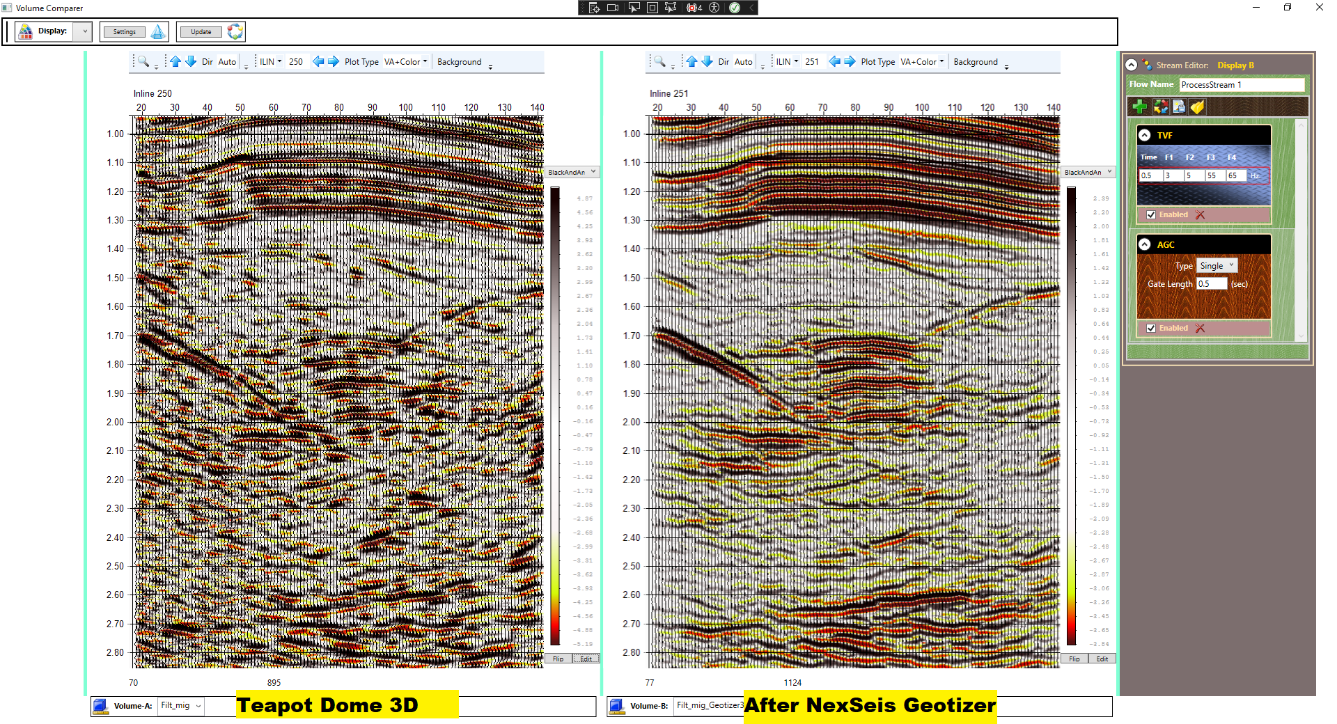 NexSeis Volume Comparer of Teapot Dome 3D with NexSeis Geotizer