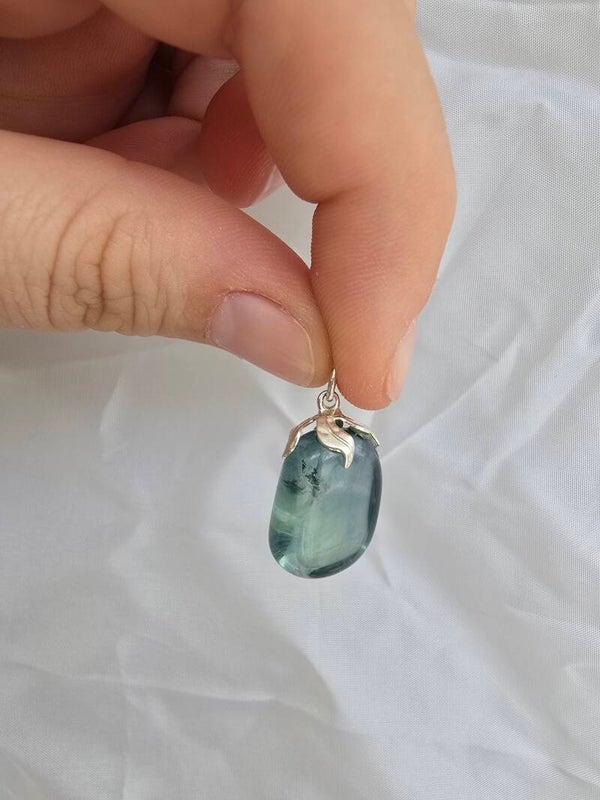 Blauwe fluoriet ketting bedel
