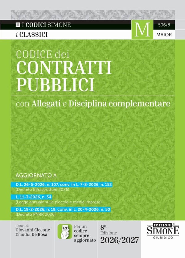 Codice normativo dei Contratti Pubblici 2026 – 506/8 - Edizioni Simone