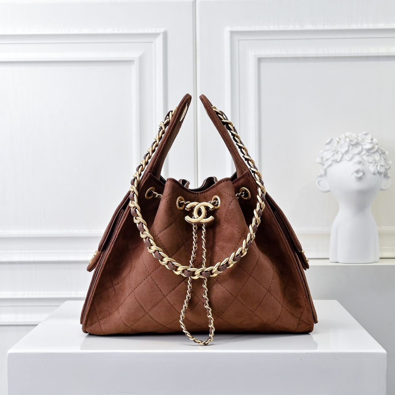 Suede Chanel 25 Small Handbag.