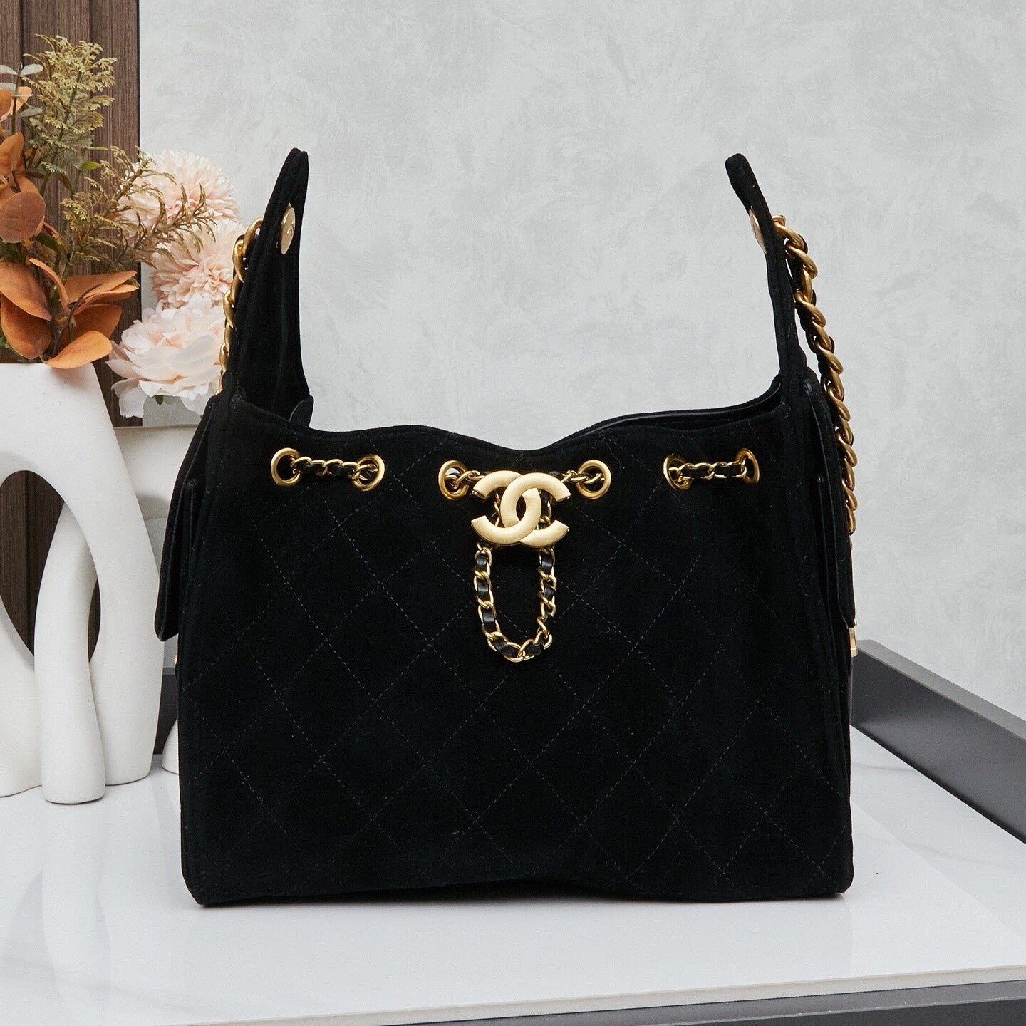 Suede Chanel 25 Small Handbag.