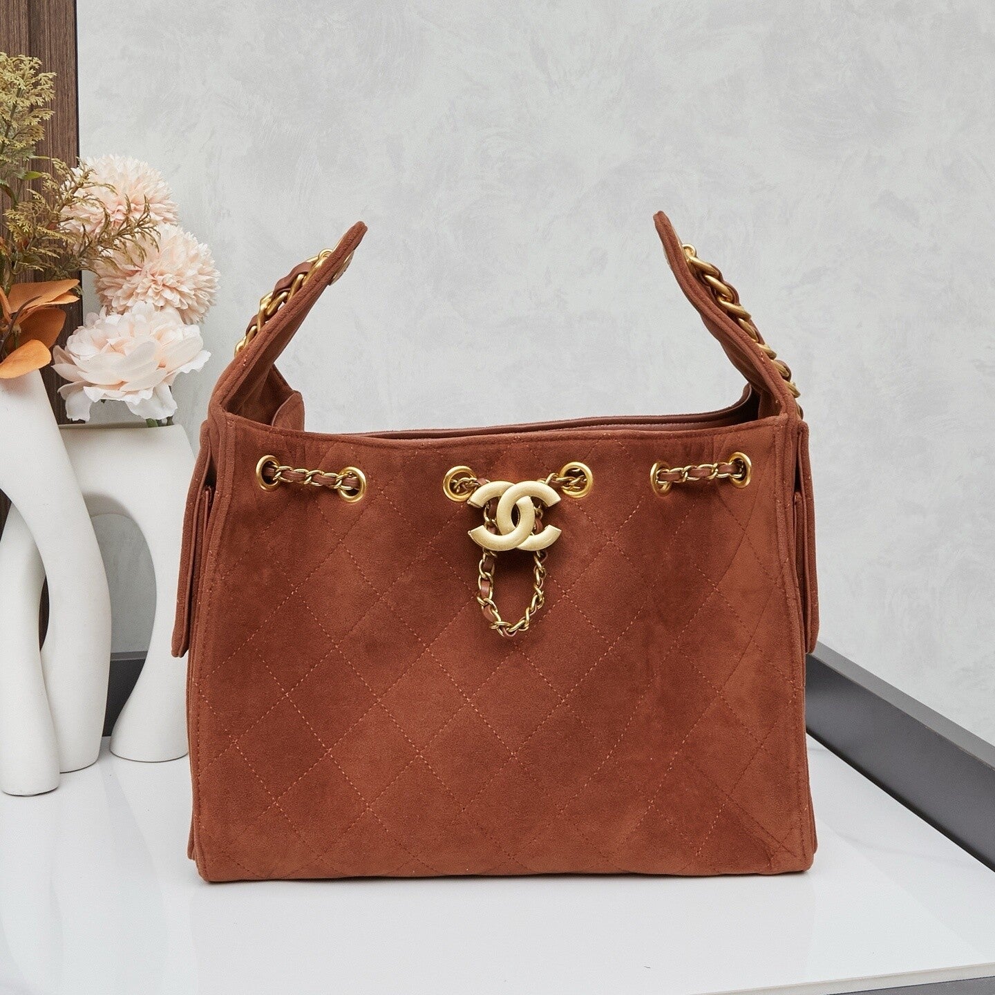 Suede Chanel 25 Small Handbag.