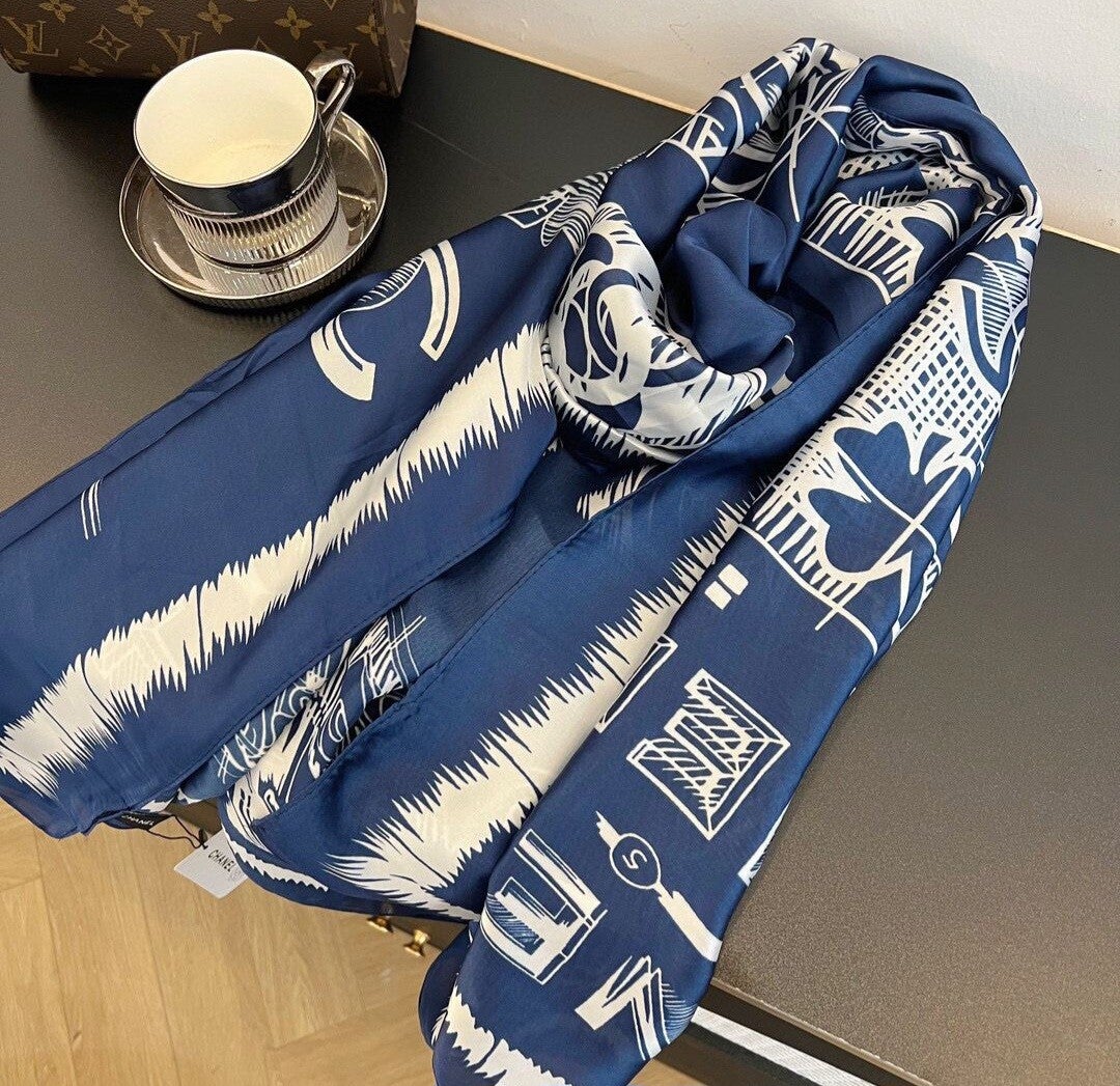 Chanel Long Silk Scarf.