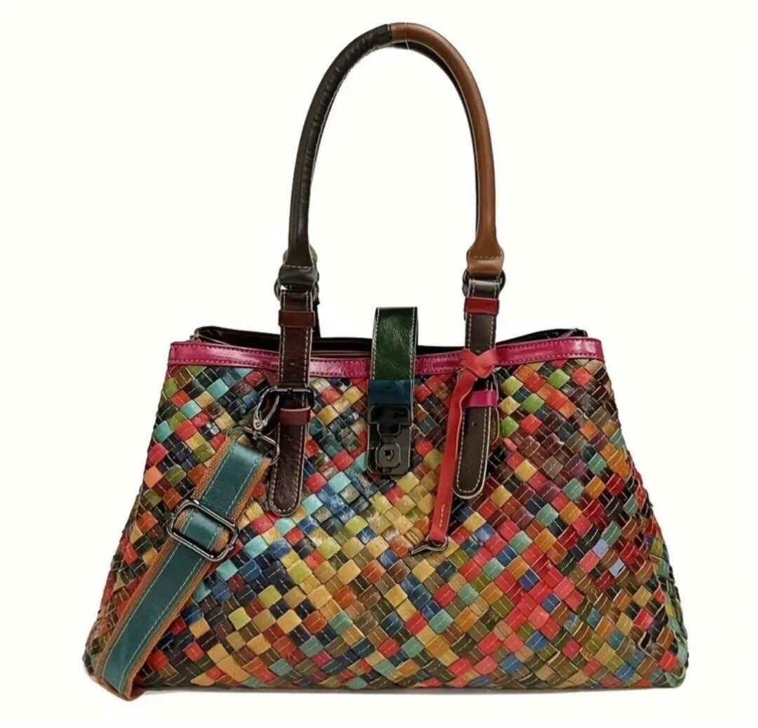 Gorgeous Ethnic Woven Leather Handbag.