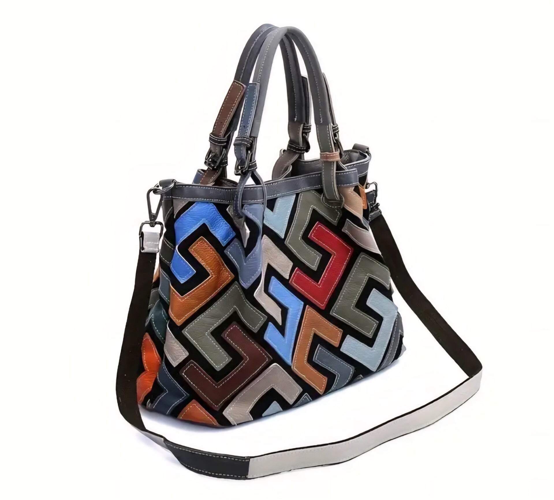 Multicolor Genuine Leather Tote Handbag.