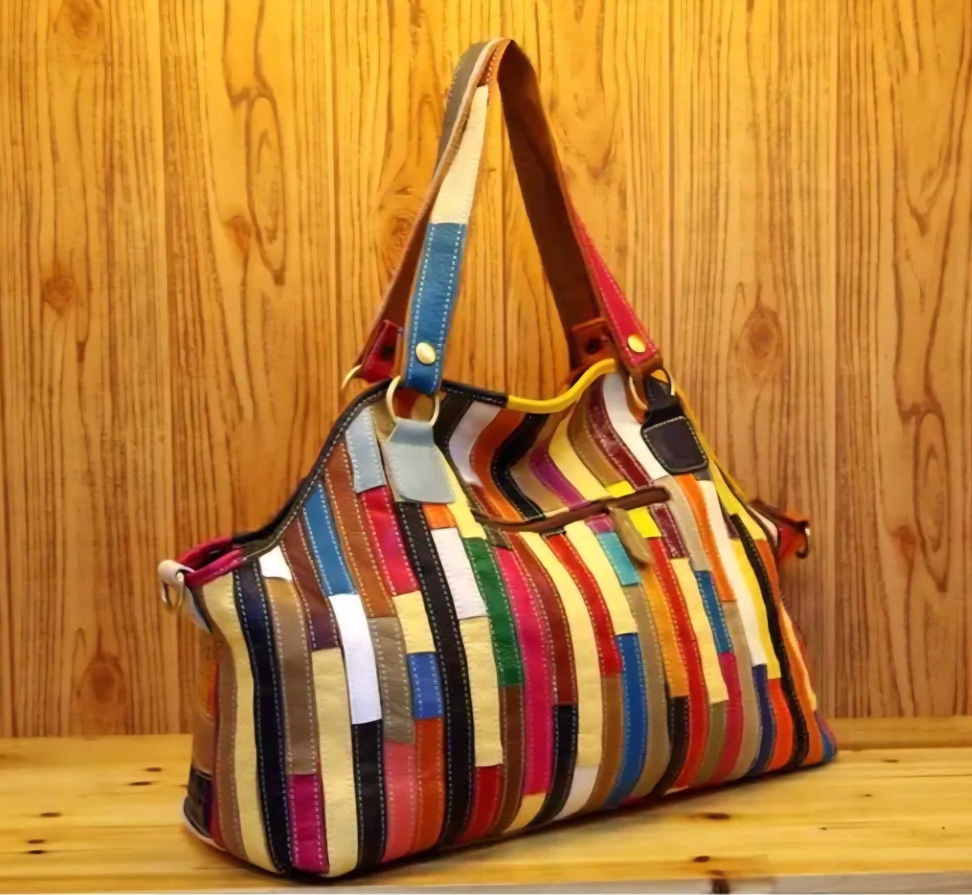 Genuine Cowhide Patchwork Design Bag.