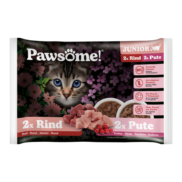 Pawsome!® Kitten Rind/Pute 85g 4er Pack