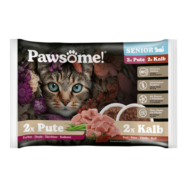 Pawsome!® Senior Kalb/Pute 85g 4er Pack