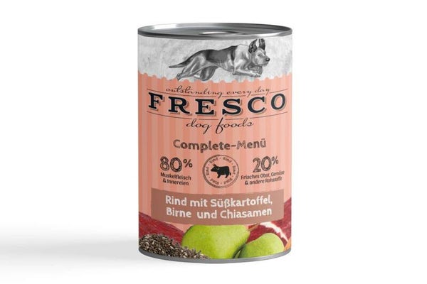 Fresco - Complete-Menü Rind mit Süßkartoffeln, Birne und Chiasamen (haltbares B.A.R.F.)