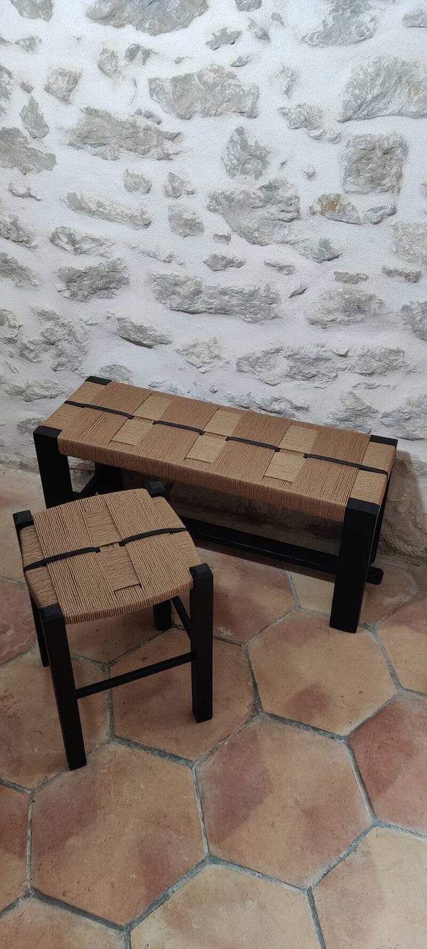 Tabouret Tissé Corde Danoise et Coton