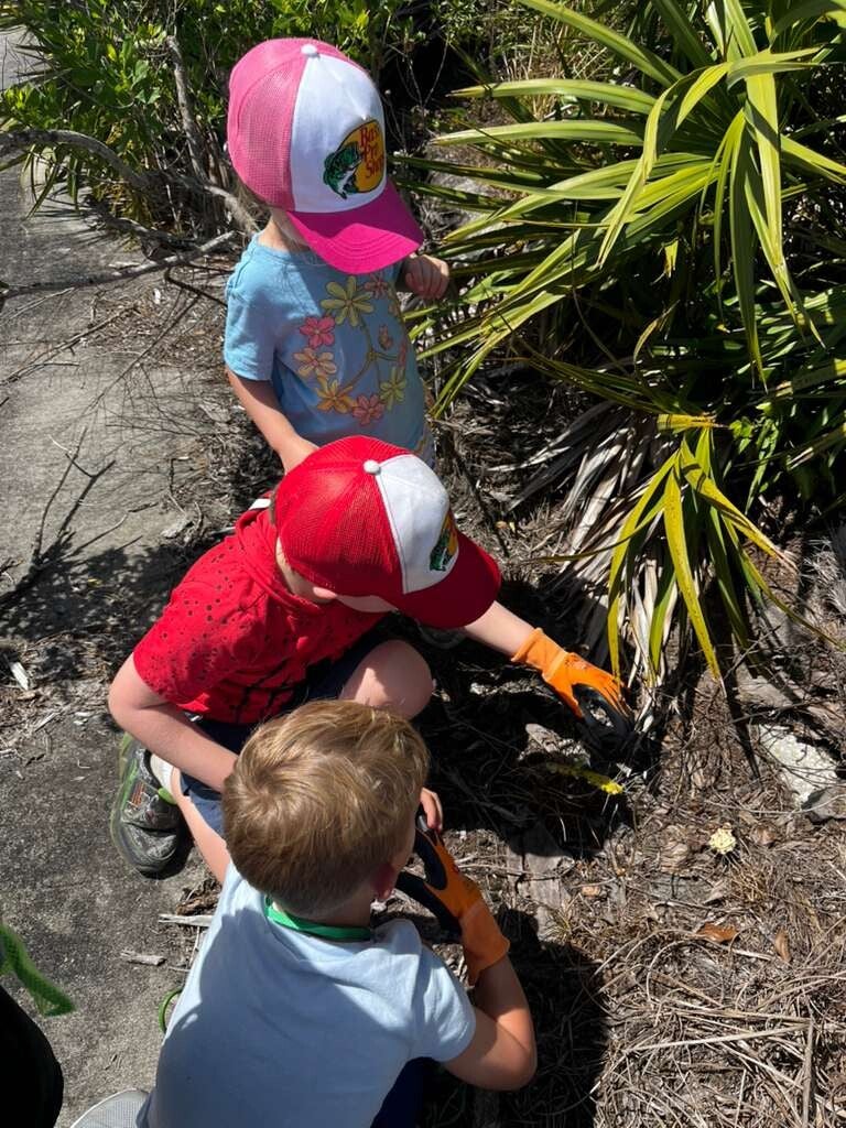 Children searching for prickly pear cactus in local habitat