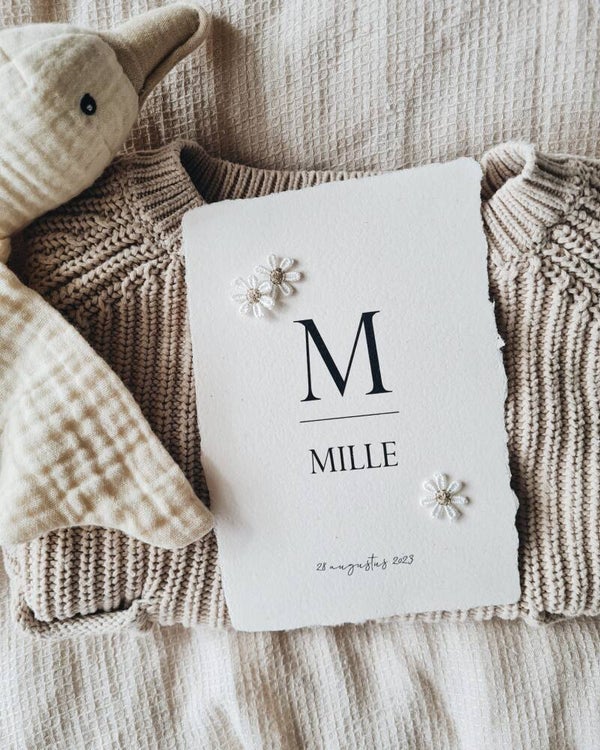 Geboortekaartje handgeschept papier