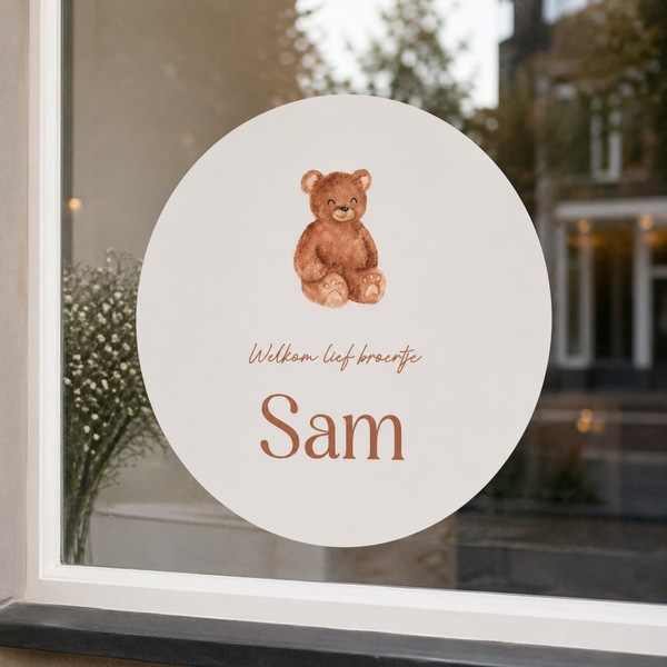Ronde raamsticker geboortebord | beertje | 60 cm