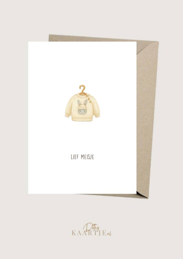 Wenskaart - meisje met haasjes trui