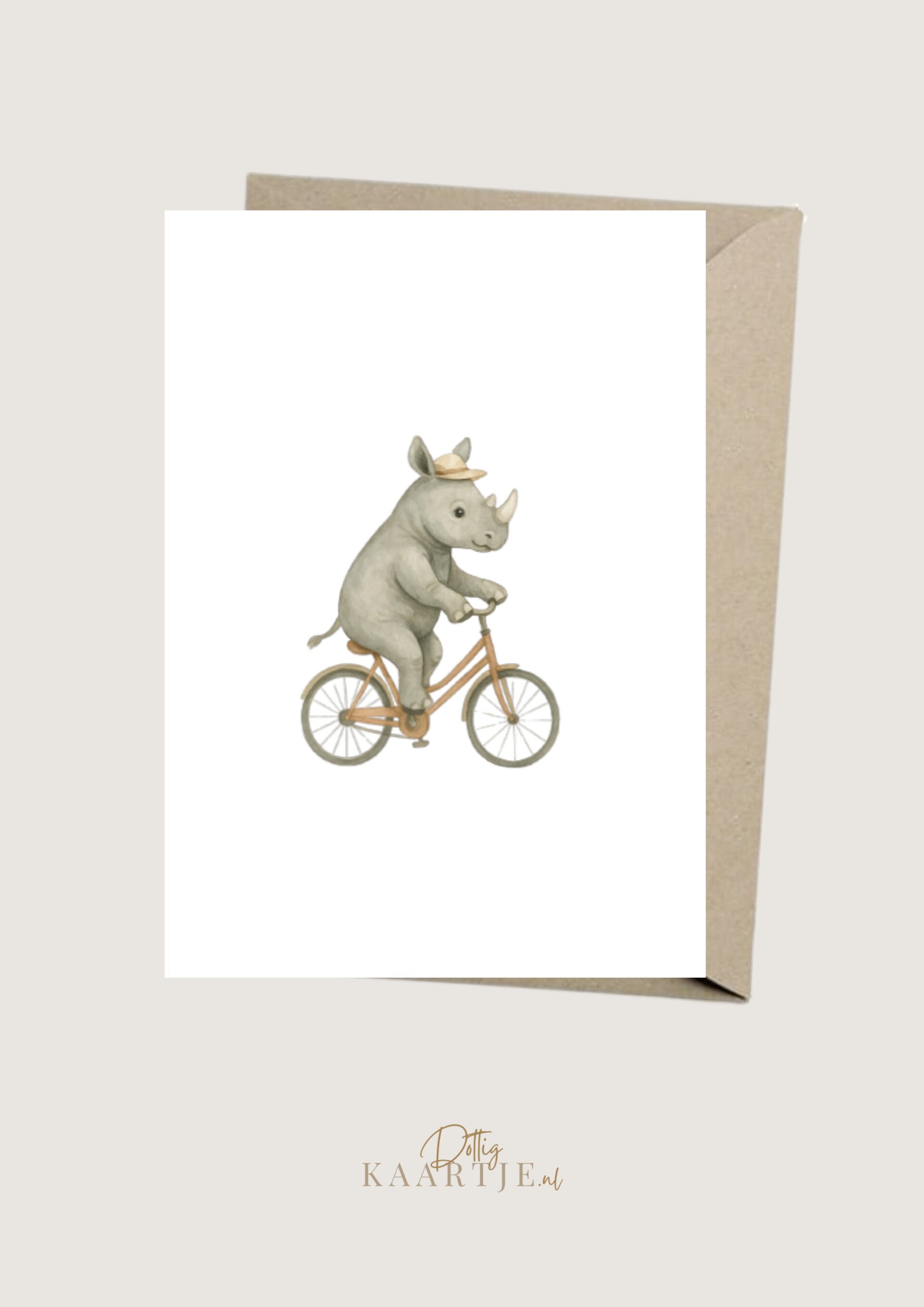 Wenskaart - neushoorn op fiets