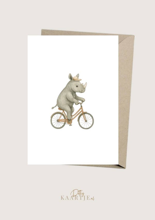 Wenskaart - neushoorn op fiets