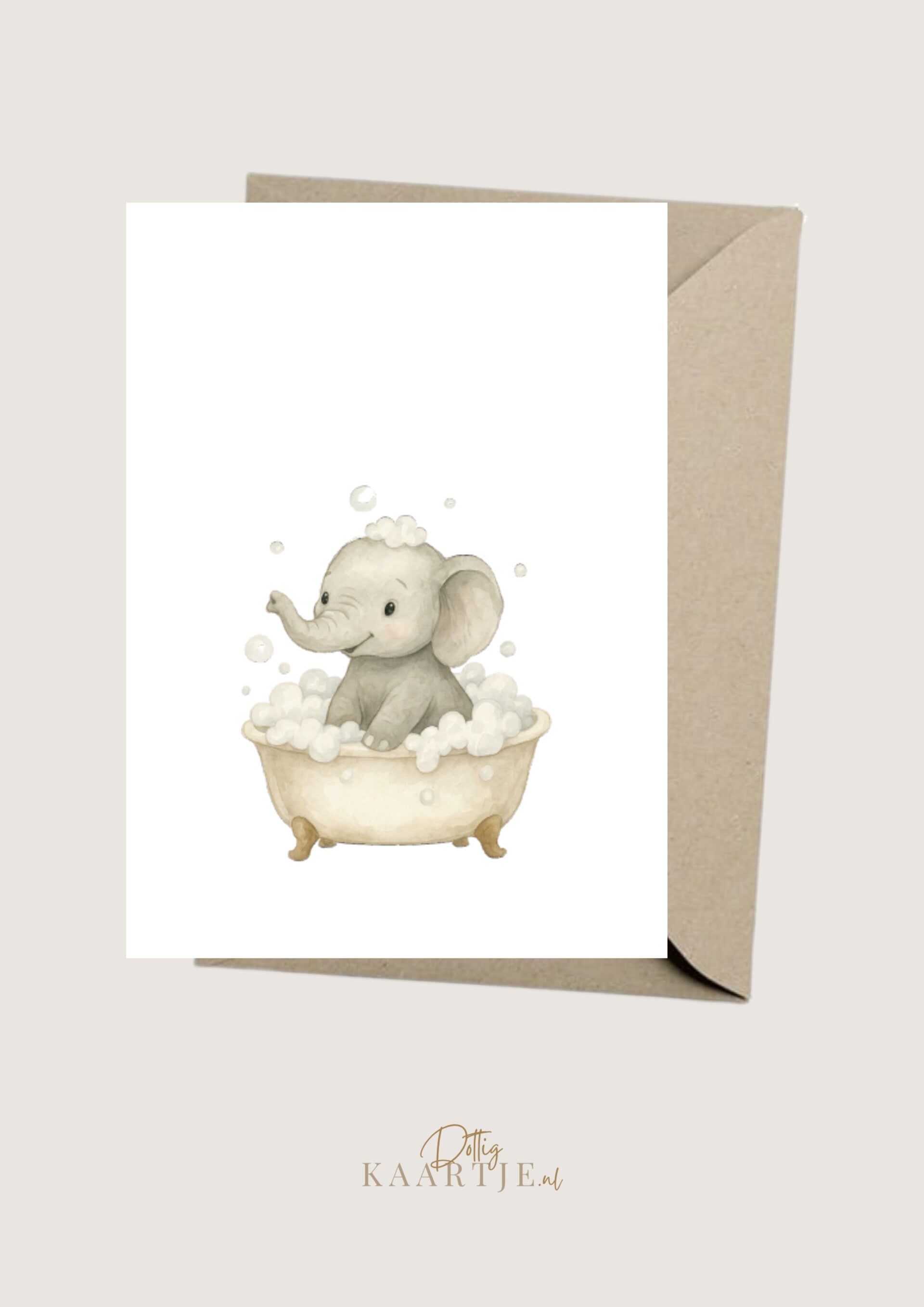 Wenskaart - olifant in bad