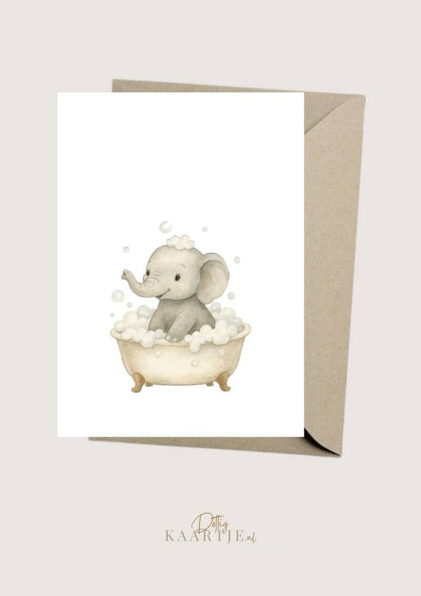 Wenskaart - olifant in bad