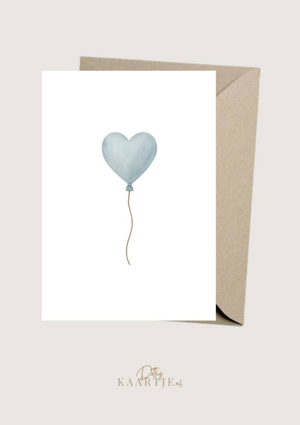 Wenskaart - blauwe hartjes ballon