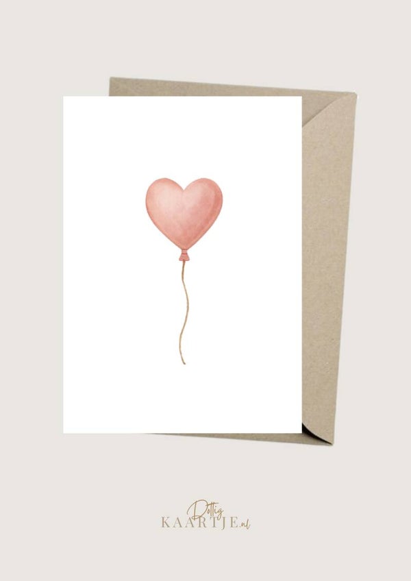 Wenskaart - roze hartjes ballon