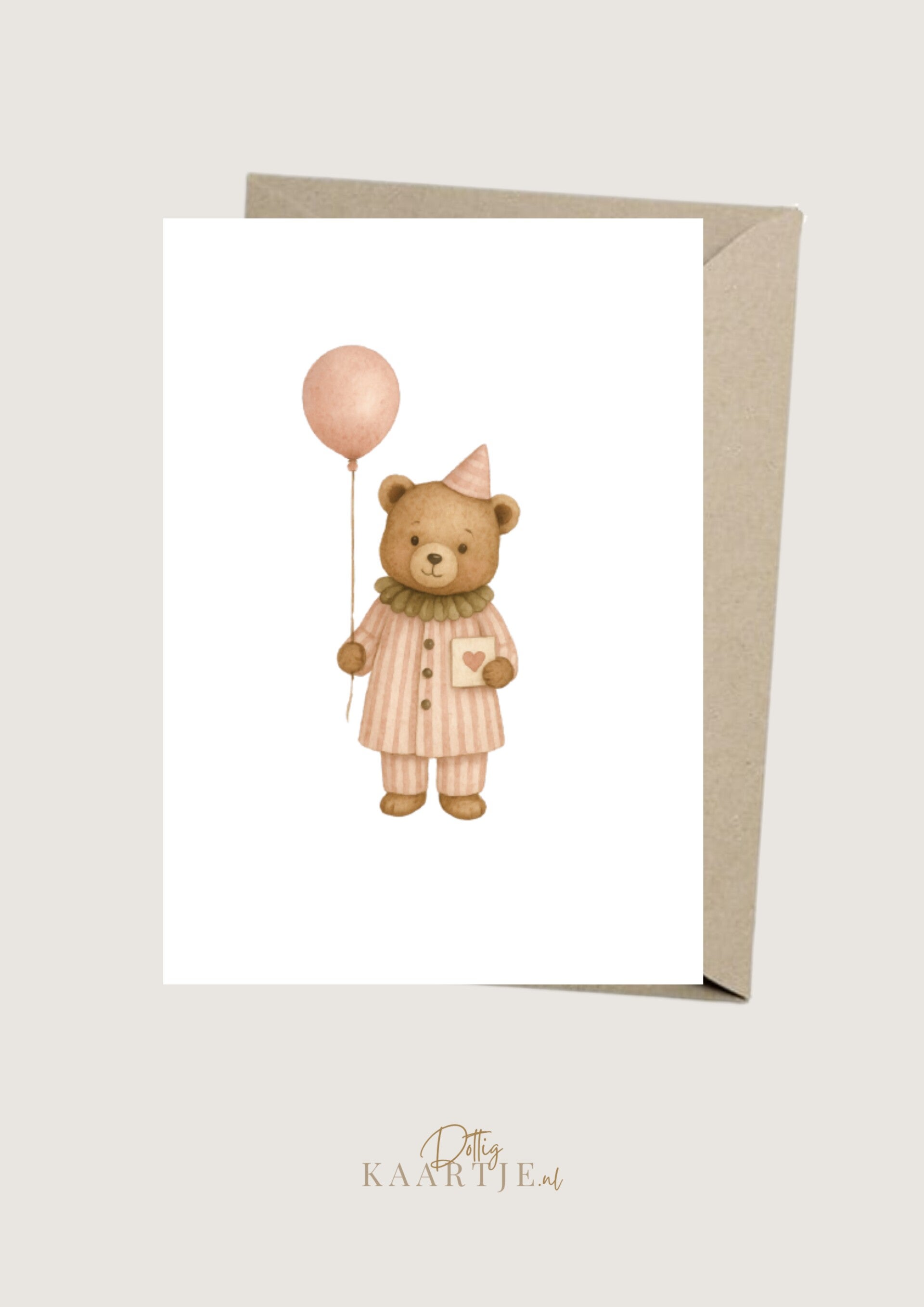 Wenskaart - beer met roze ballon