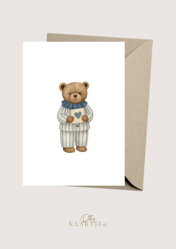 Wenskaart - Beer met blauwe kleertjes