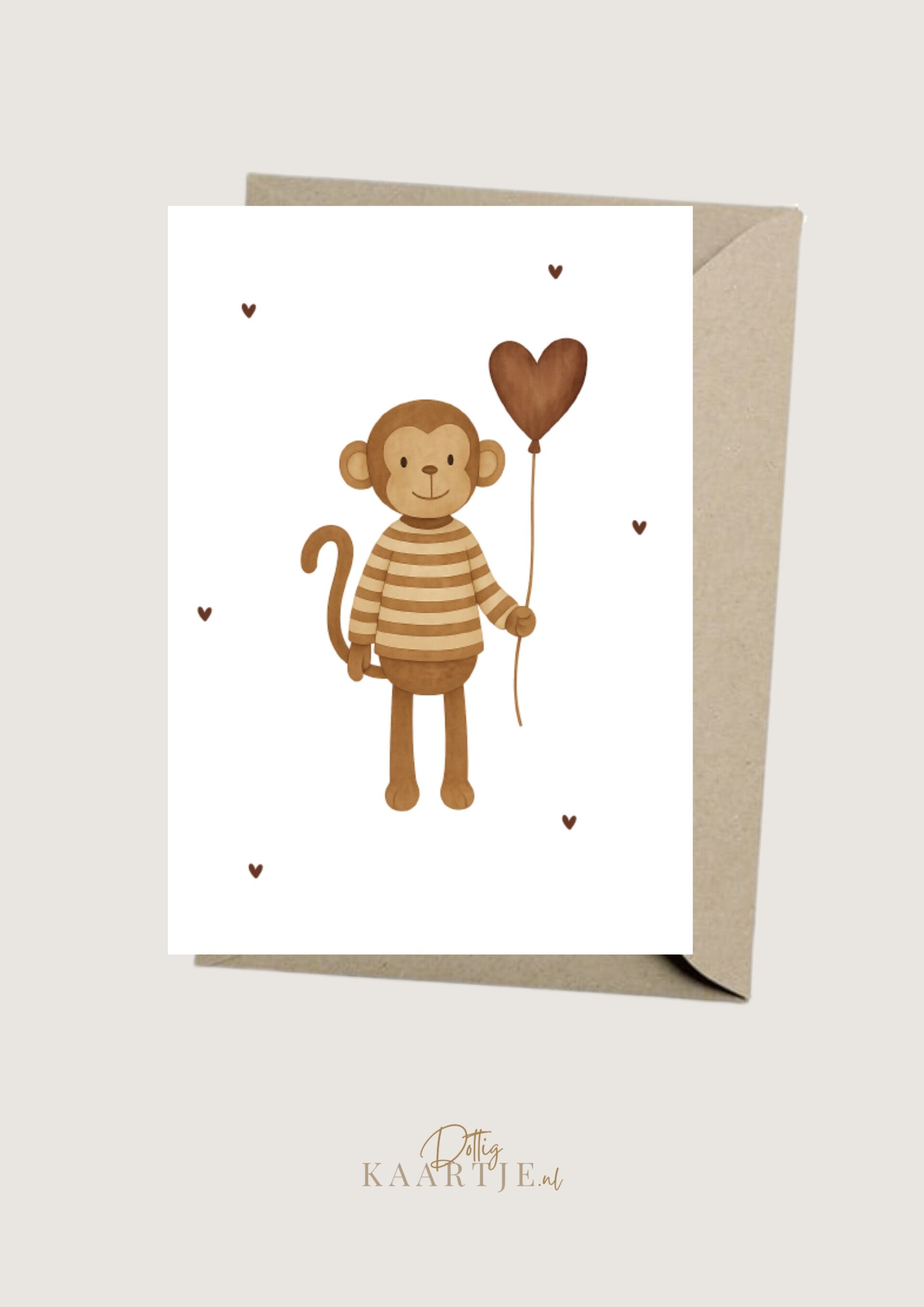 Wenskaart- aapje met hartjes ballon