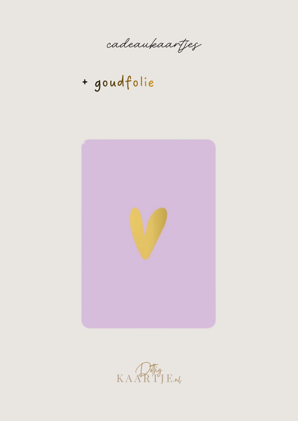 Cadeaukaartje  | paars met goudfolie hartje