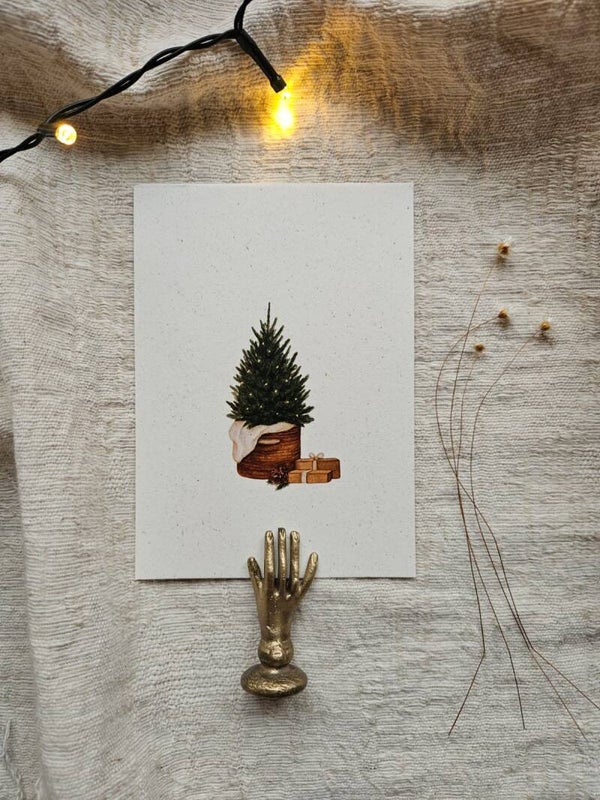 Kerstkaart- kerstboom cadeautjes