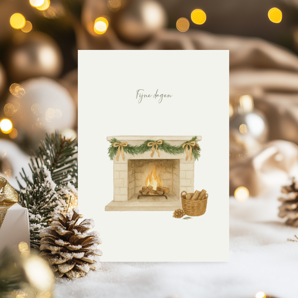 Kerstkaart - openhaard fijne dagen