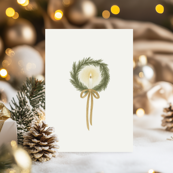 Kerstkaart - Krans met kaars