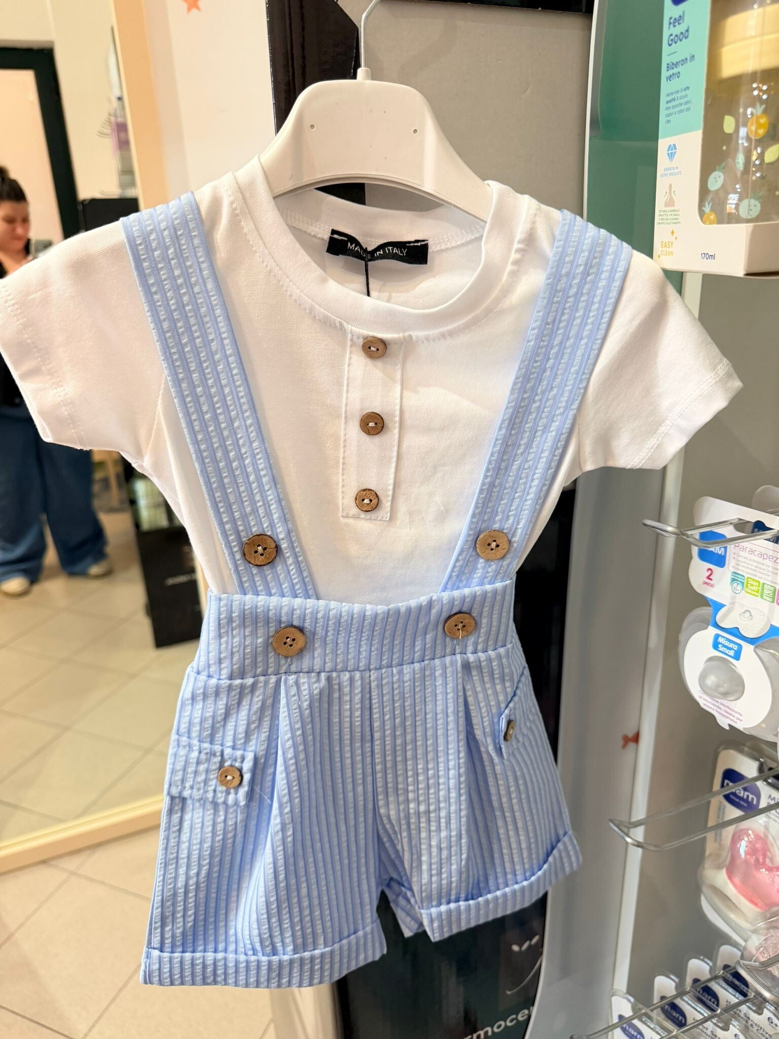 salopette + maglia cielo