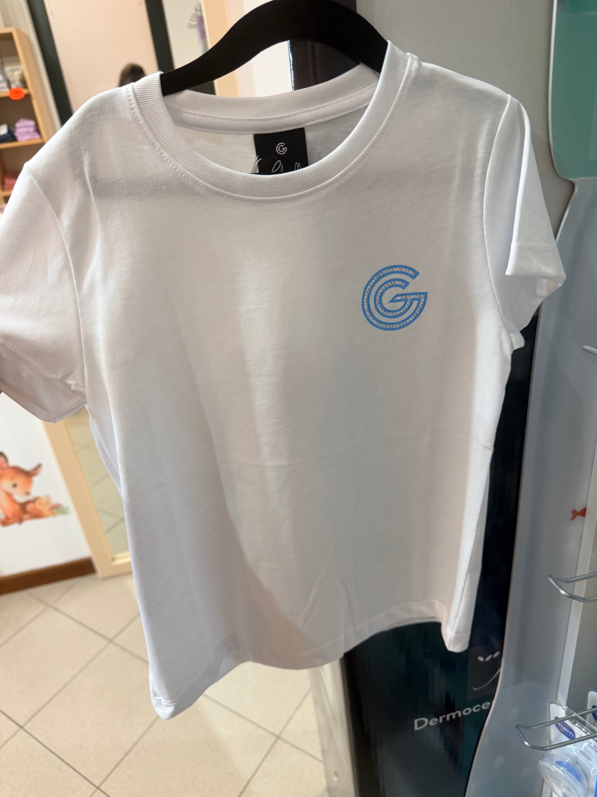 Maglia bianca logo azzurro