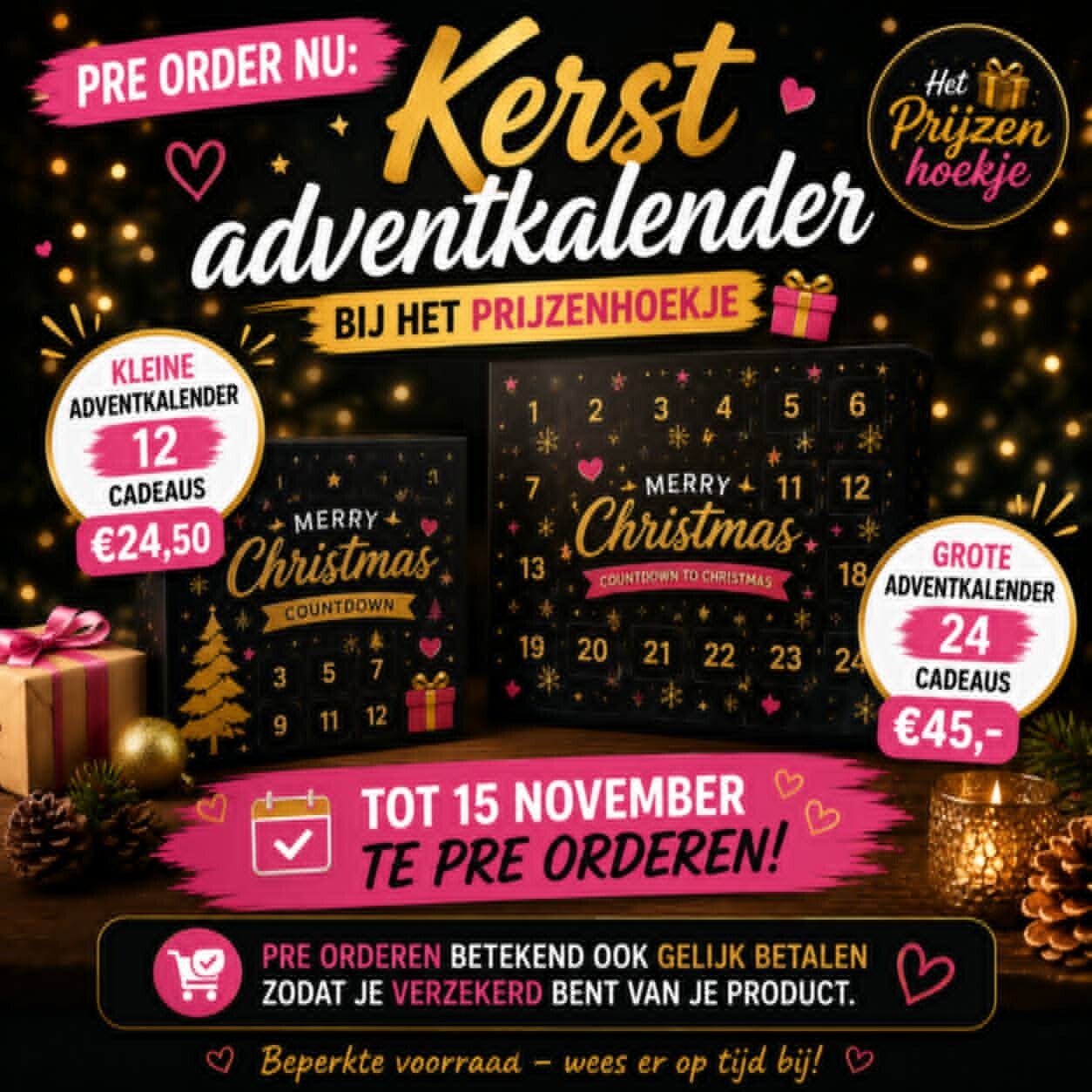 Pre order nu: Kerst adventkalender 12 Cadeautjes.