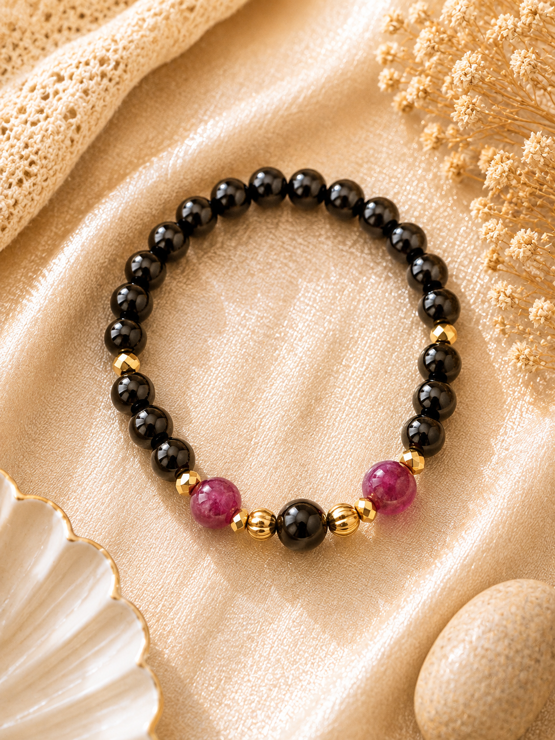 Bracciale Donna - Onice & Rubino