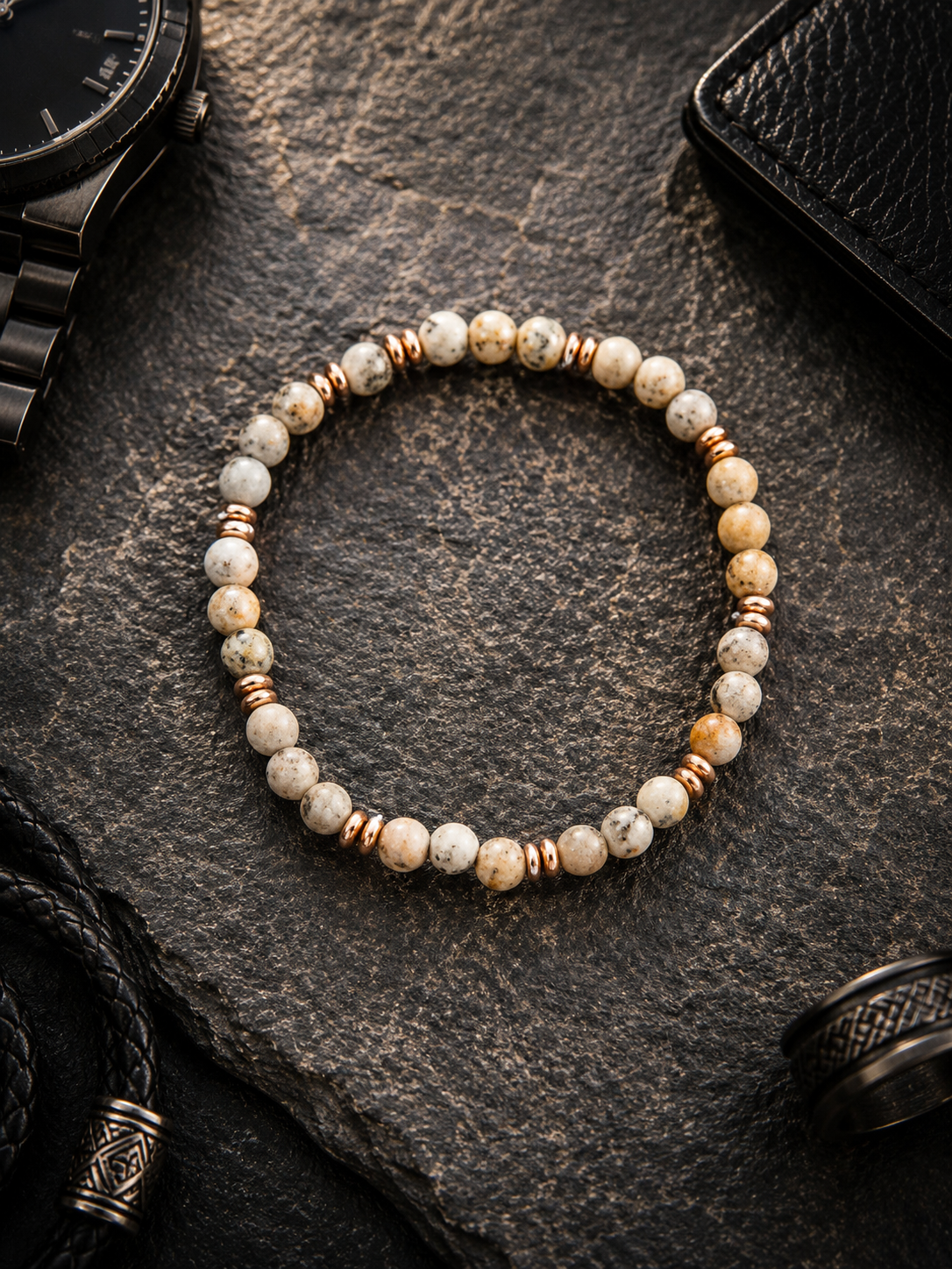 Bracciale Uomo - Beige e Oro Rosa