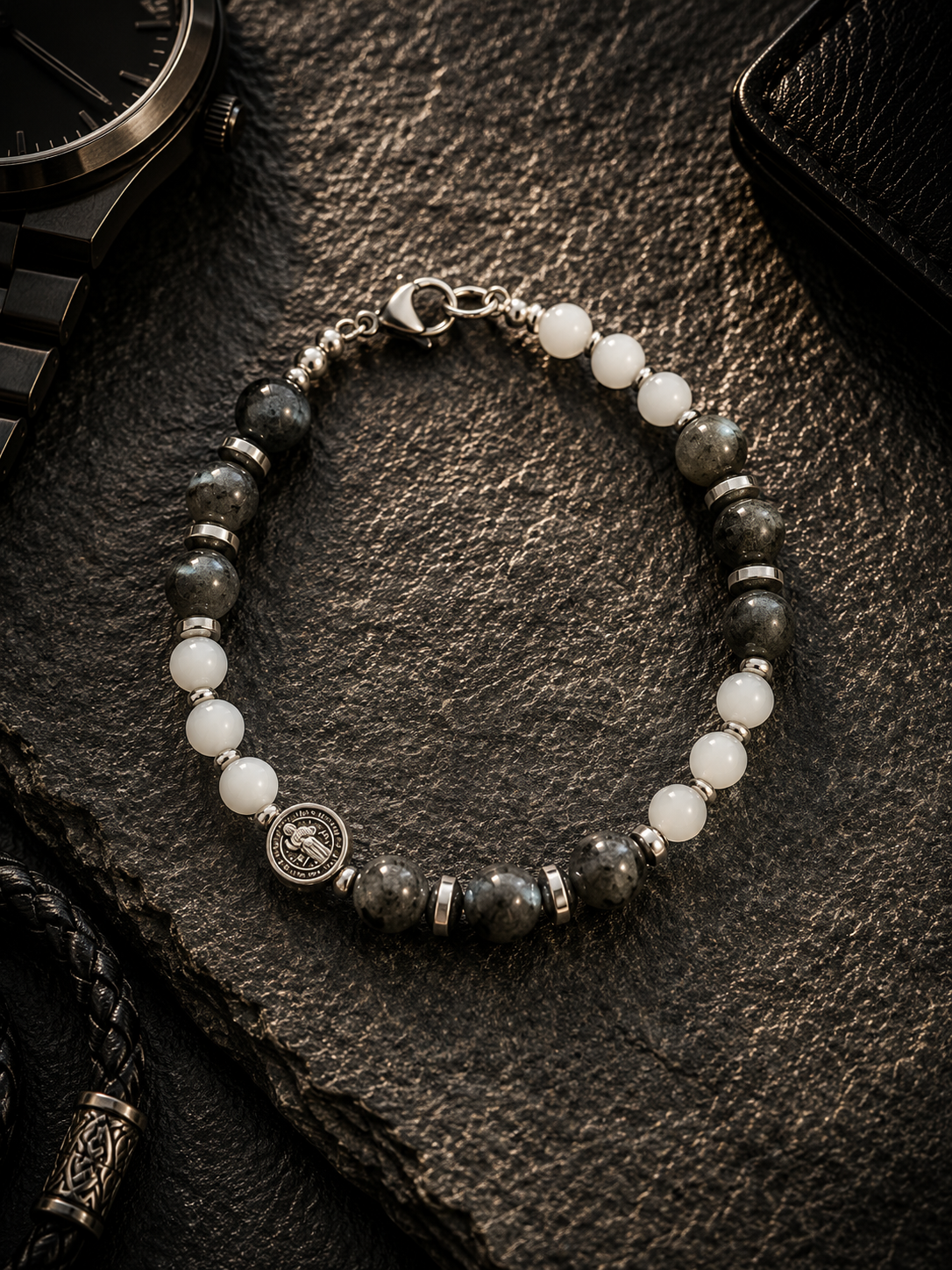 Bracciale Uomo - Labradonite e Pietra Bianca