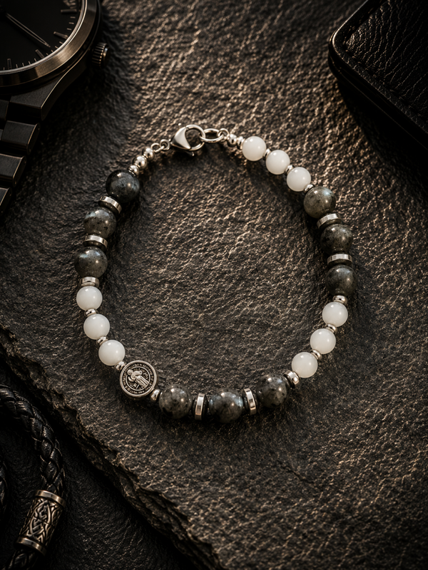 Bracciale Uomo - Labradonite e Pietra Bianca