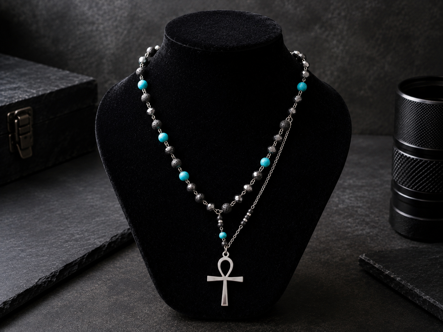 Collana Ankh – Turchese e Acciaio