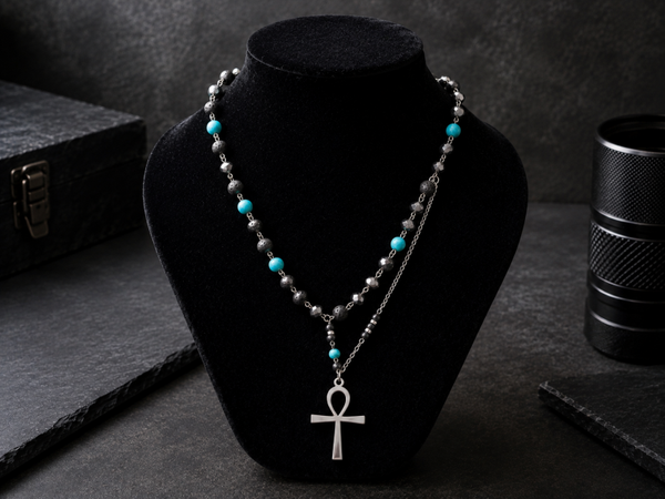 Collana Ankh – Turchese e Acciaio