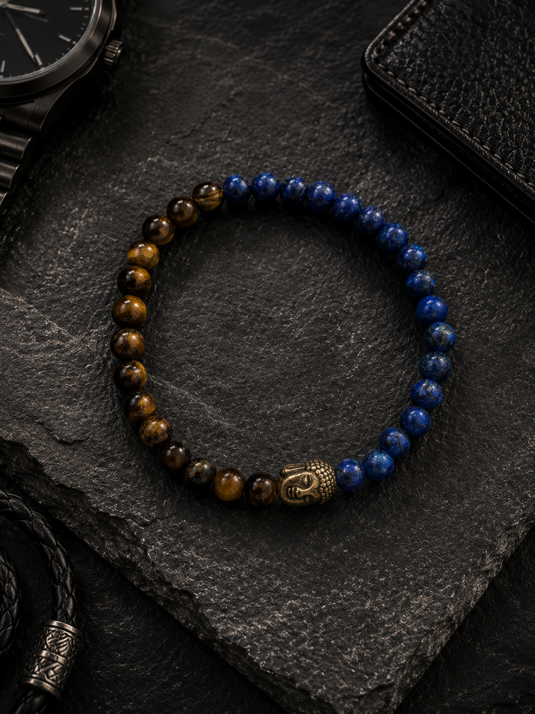Bracciale Uomo - Blu e Occhio di tigre