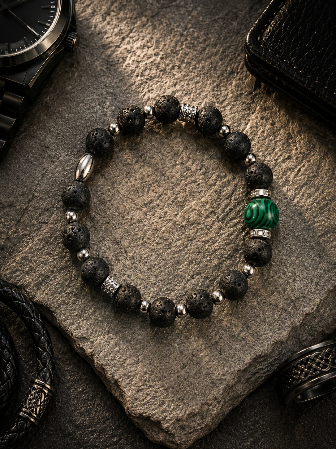 Bracciale Uomo - Lava e Malachite